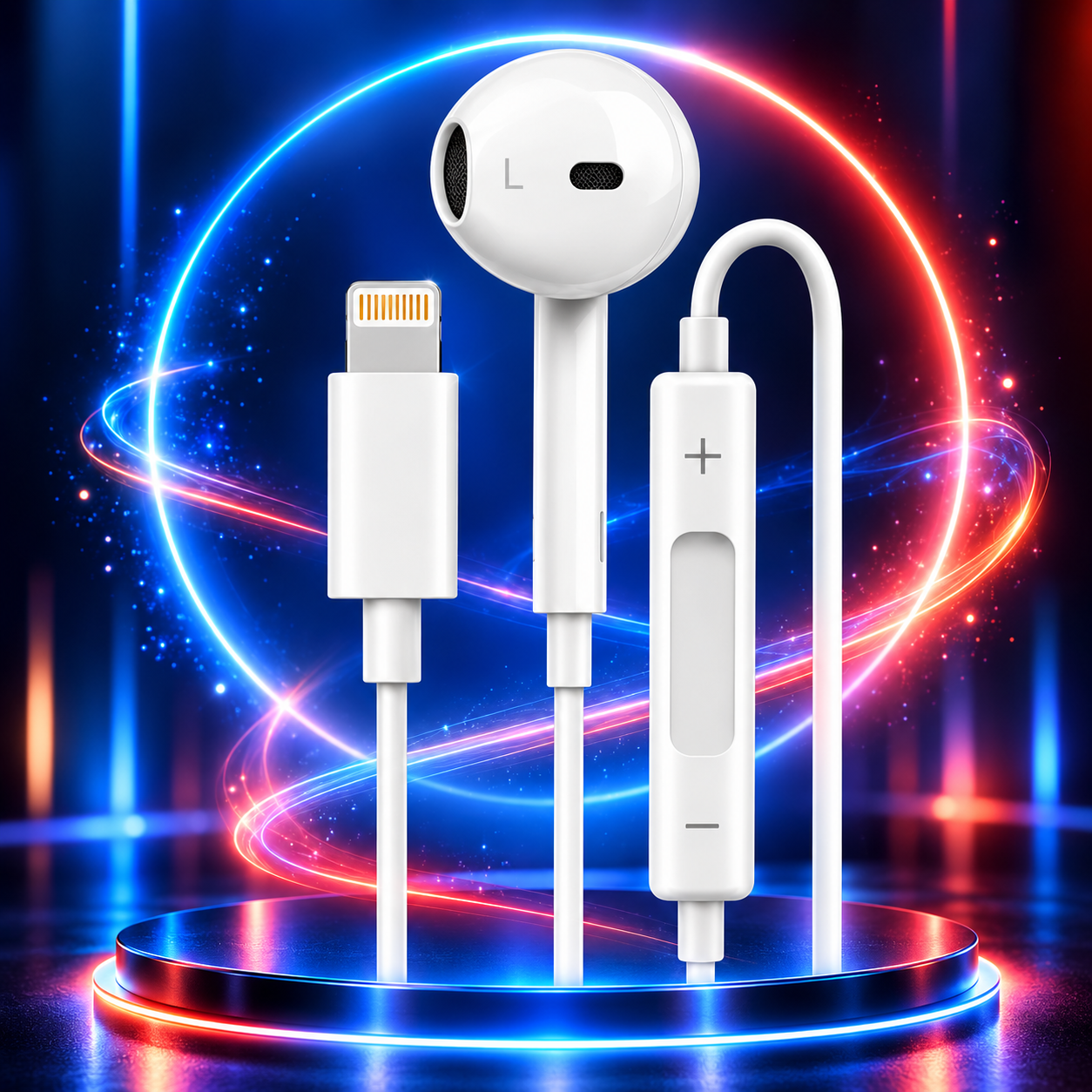 Lightning wired earphones with microphone and in-line controls
