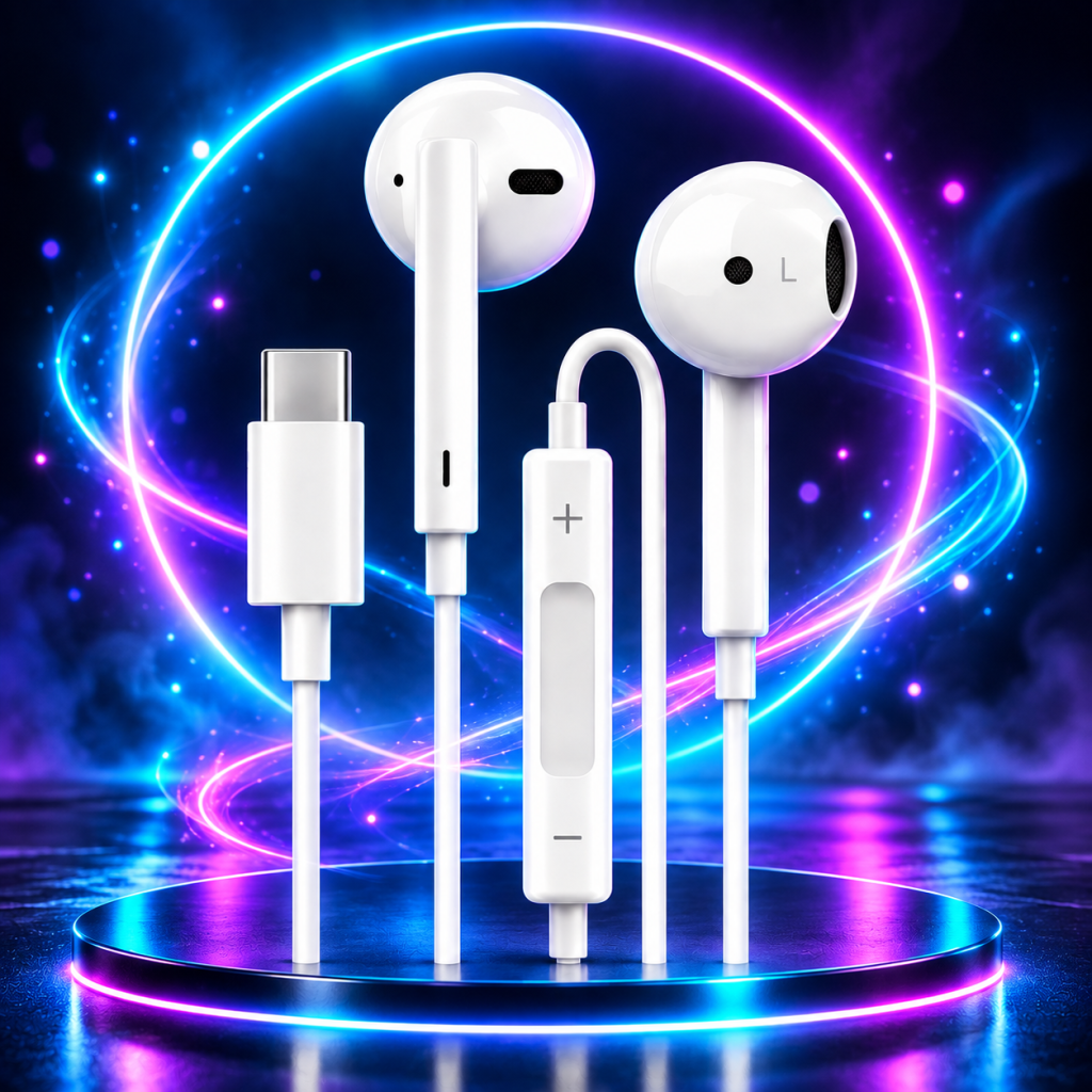 USB-C wired earphones with microphone and in-line controls